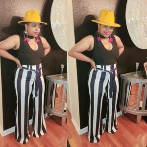 Black and White Stopped Striped Pants